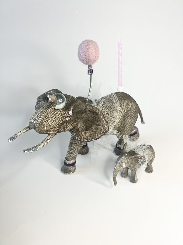 Fødselsdagsdyr, sæt med elefant, voksen og unge