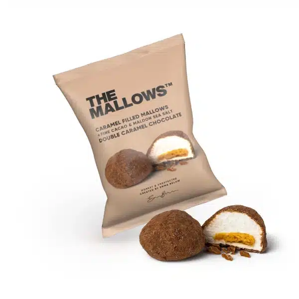 1 stk. flowpack, karamel fyldte skumfiduser, double karamel chokolade - The Mallows